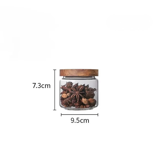 Glasburk med Trälock 250 ml – Liten Lufttät Förvaringsburk