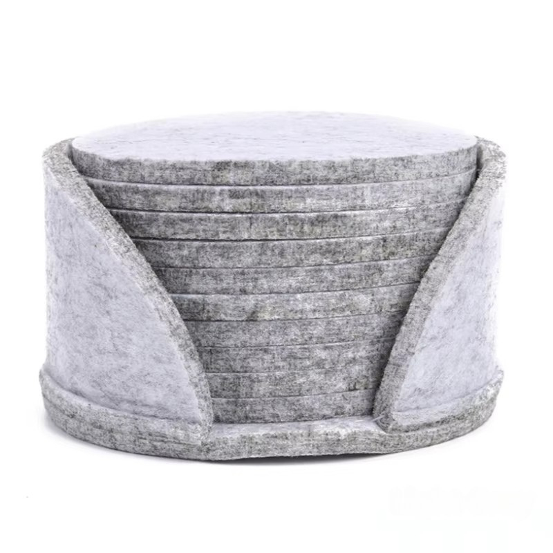 Runda Glasunderlägg i Filt – 10-pack med Förvaring