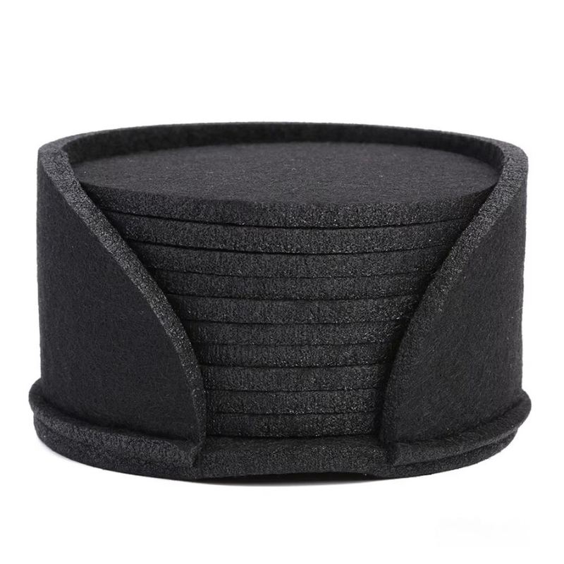 Runda Glasunderlägg i Filt – 10-pack med Förvaring